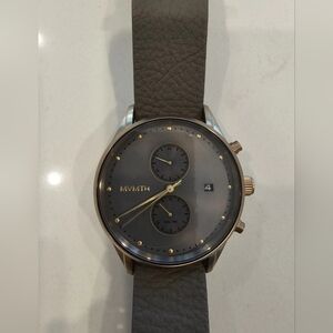 MVMT Men's Voyager Bronze Age Gray Leather Strap Watch 45mm - Excellent